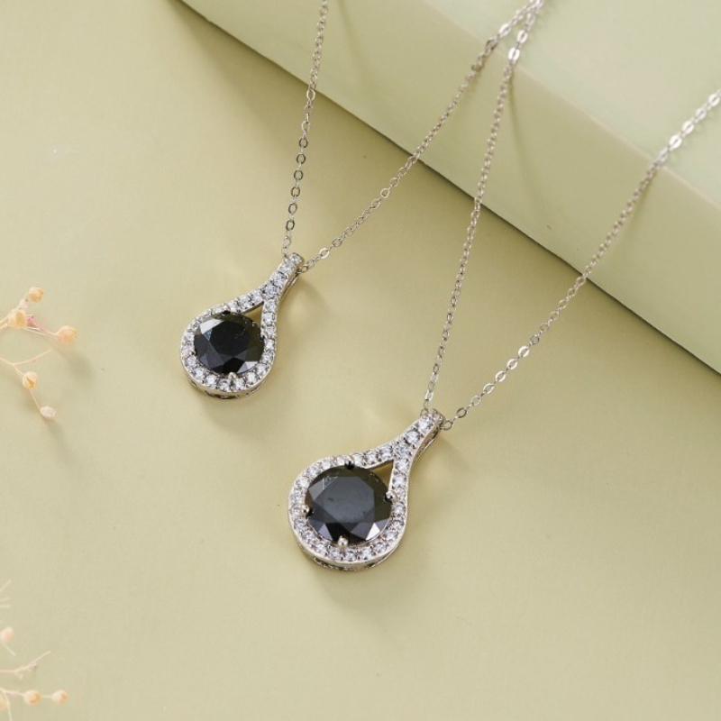 Women's 925 Silver Black Moissanite Pendant Necklace